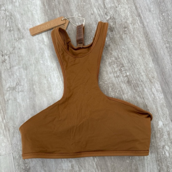 NWT SKIMS Recycled Swim High Neck Racerback Top Almond XXSmall Bikini Top - Picture 2 of 3